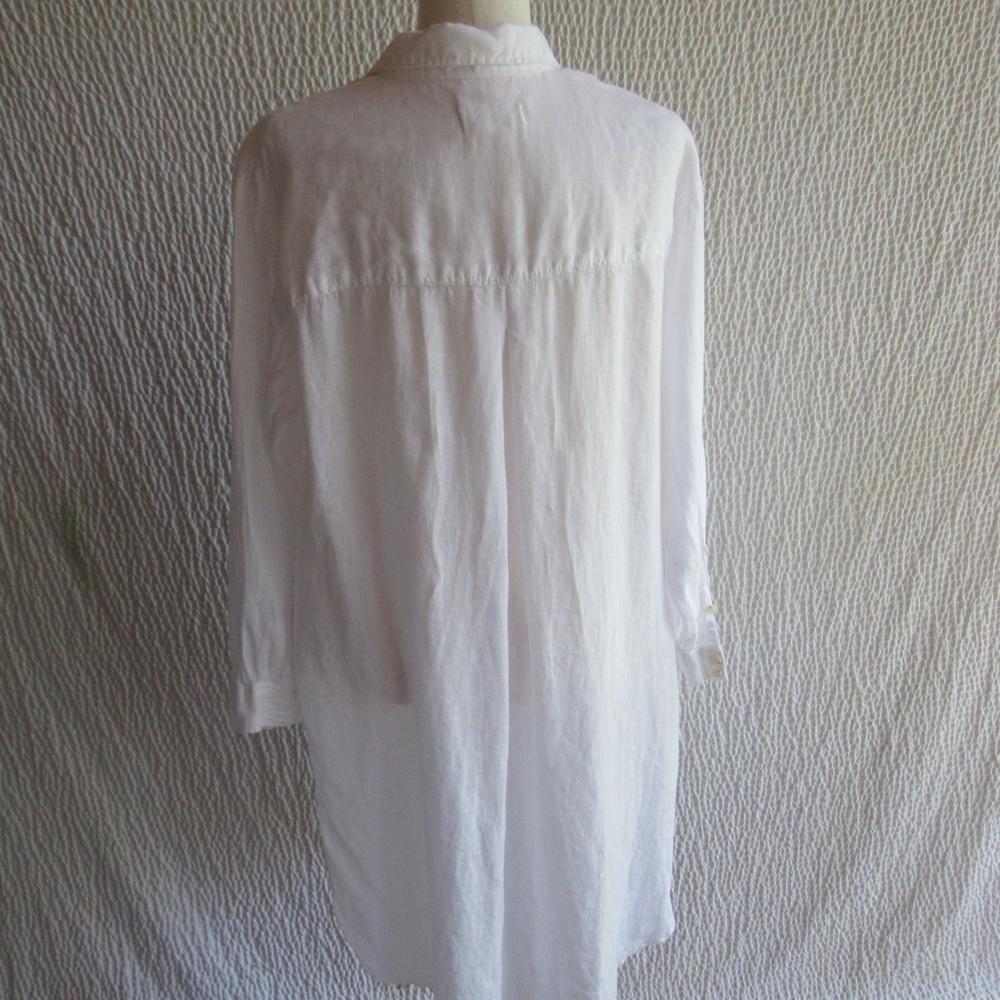 Anthropologie Shirt Dress Duster MP Womens White Side Slit 100% Linen Top - Picture 10 of 12